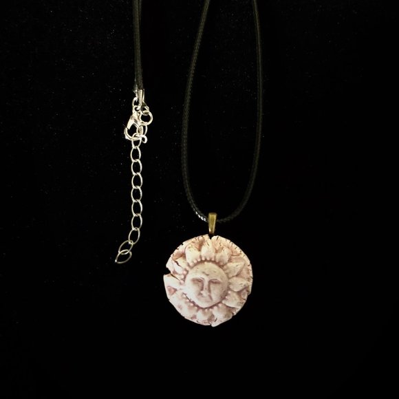 Handmade Ceramic Pink Sun Pendant Necklace, Sol Pendant - Picture 3 of 13